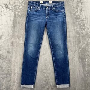 AG Adriano Goldschmied Women's Stilt Roll-Up Cigarette Jeans Size 27R Dark Blue